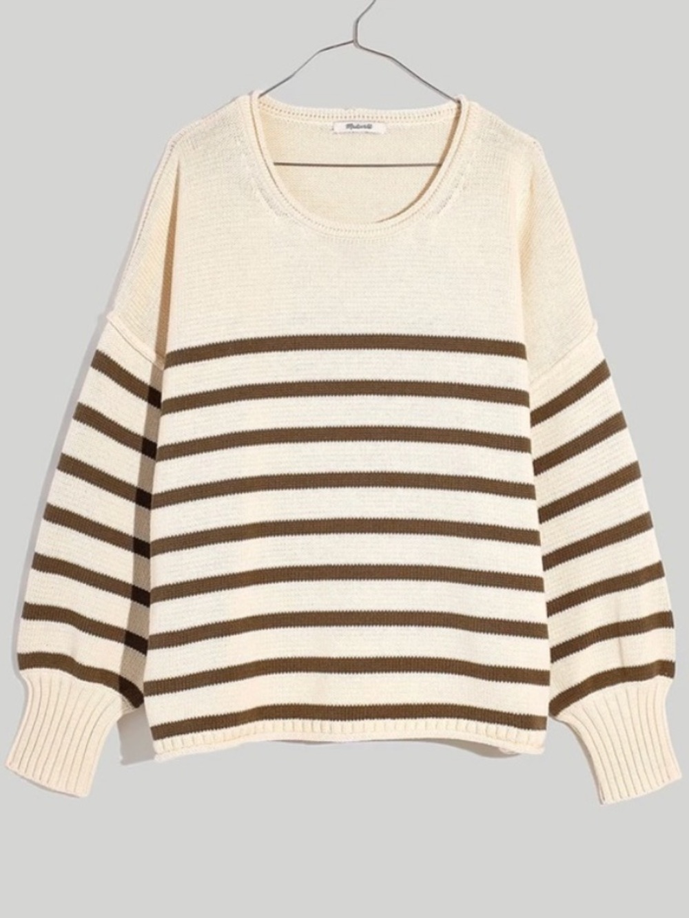 Madewell Conway Pullover in Olive Green Stripe Rollneck Crewneck Sweater Sz S